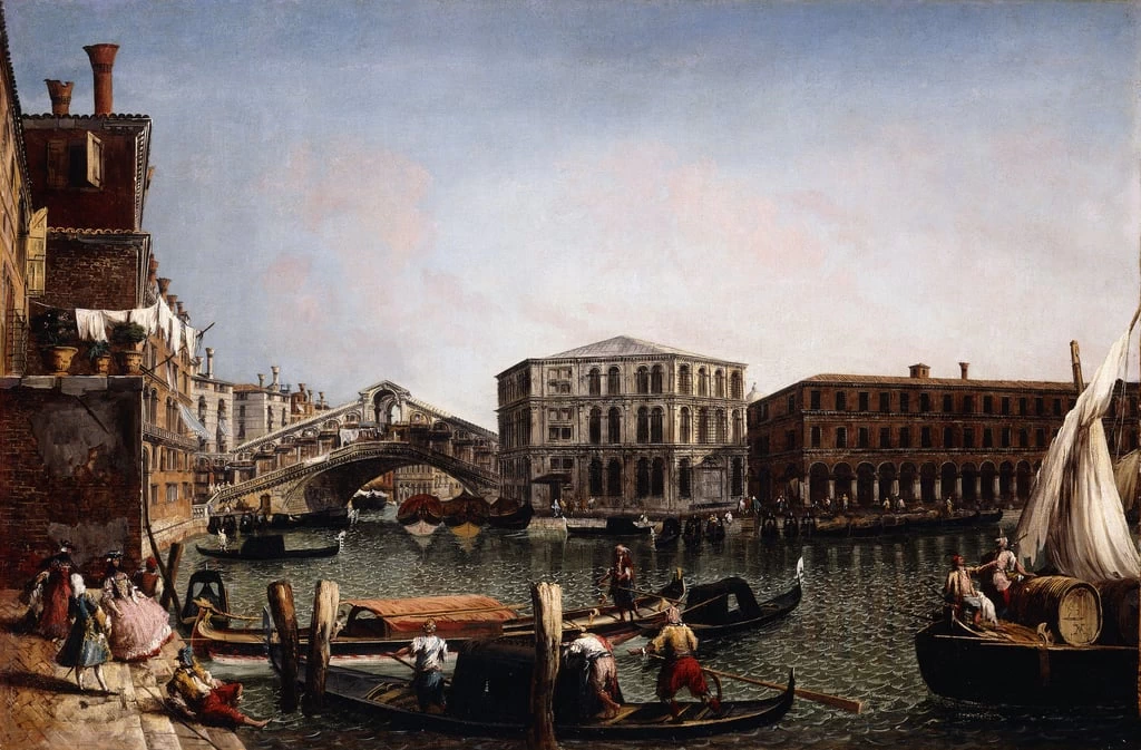 Il Ponte di Rialto, Venezia con il Fondaco dei Tedeschi in primo piano
